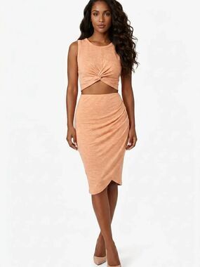 In’Voland peach twit top cut out knit dress in peach size 24W NWT